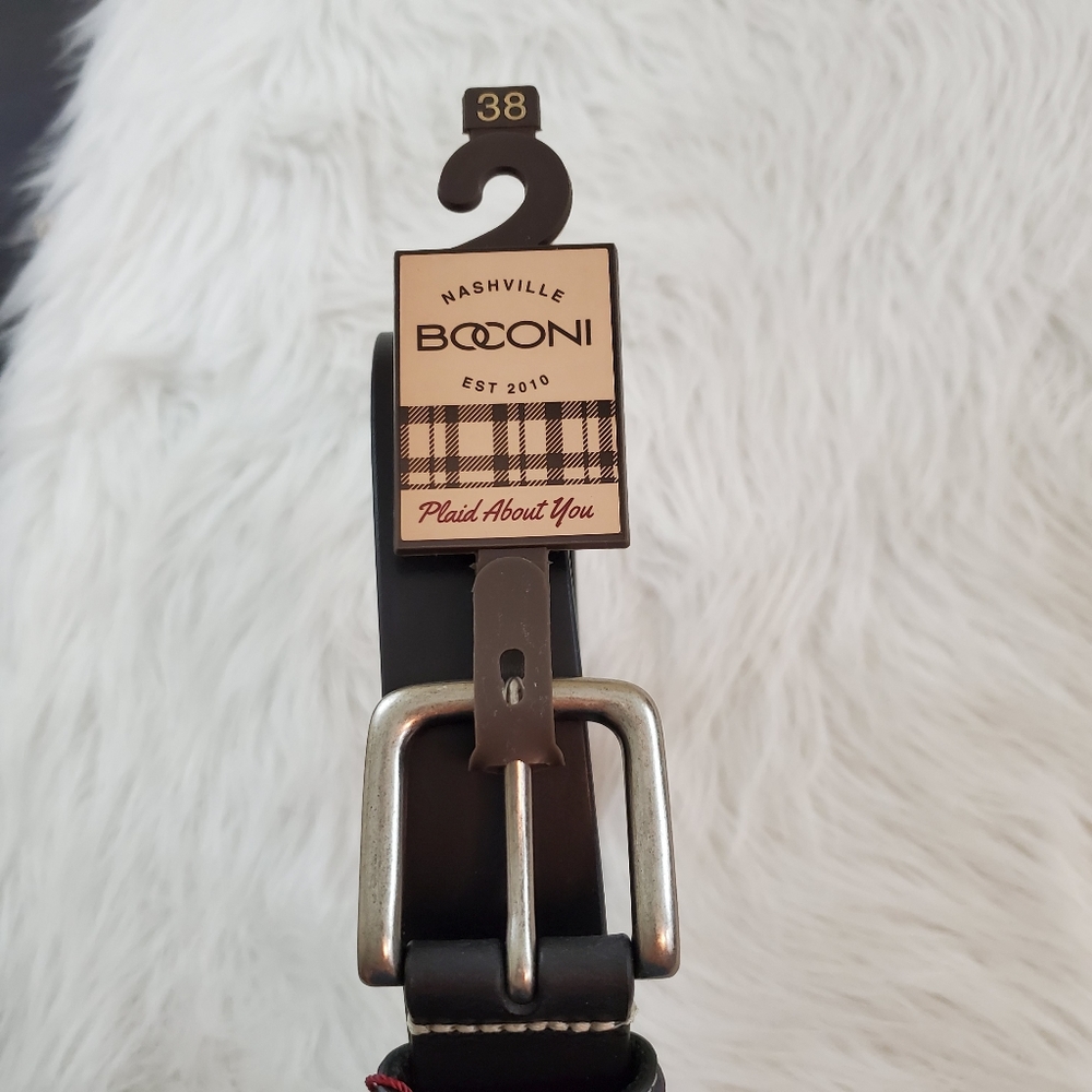 **Boconi Clint Men's Black Leather Belt Sz 38 & 40 - Picture 3 of 4